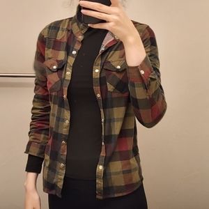 Green and red plaid button up